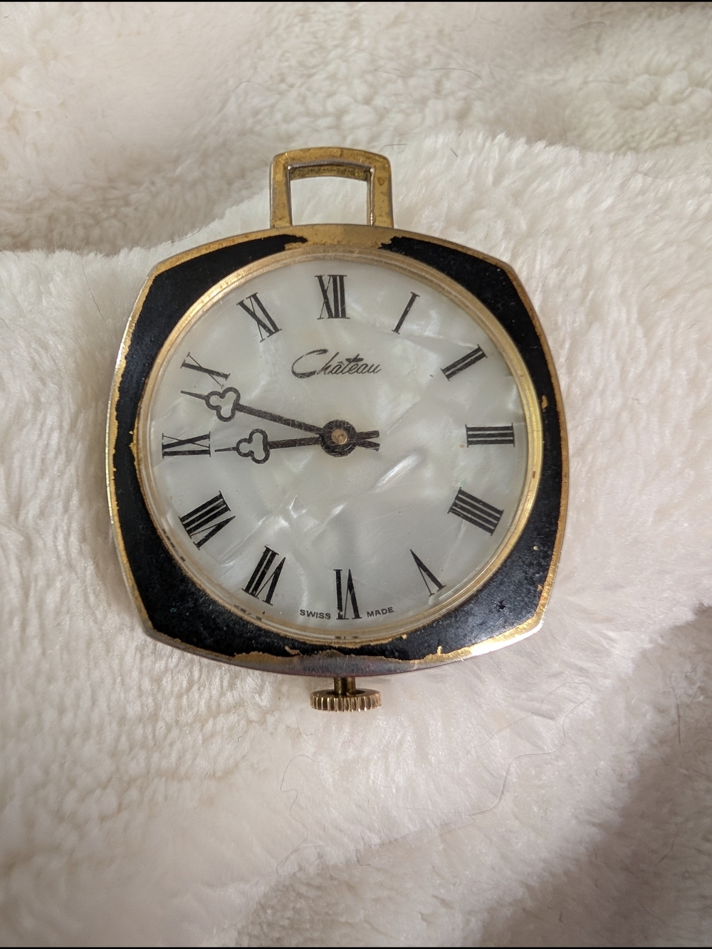 Chateau Black and Gold Pocket-Style Clock with Mother-of-Pearl Face
